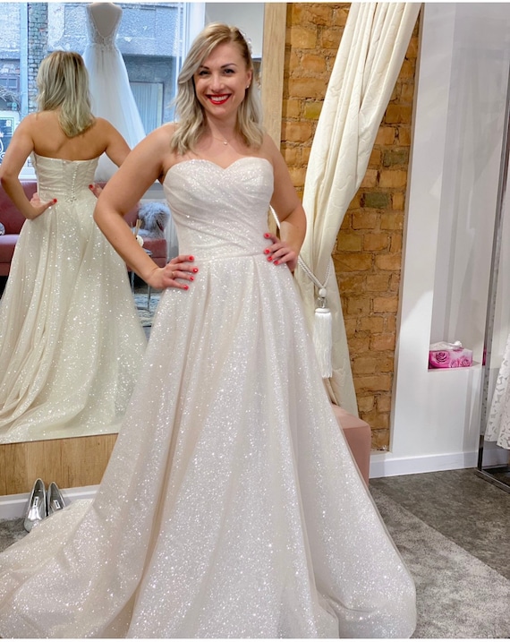 Handmade Beige Glitter Ball Gown Wedding Dress With Train - Etsy