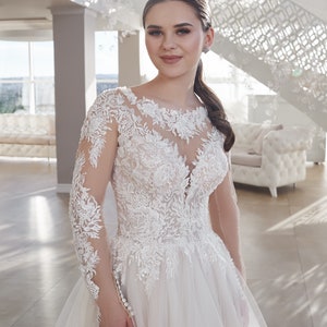 Long Sleeves Lace Wedding Dress Ball Gown Tulle Wedding Dress Plus size available MIREN