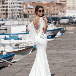 DIANA Crepe Wedding dress Mermaid Style Elegant Wedding Dress Simple Gown with Long Sleeves Bohemian Wedding dress image 4