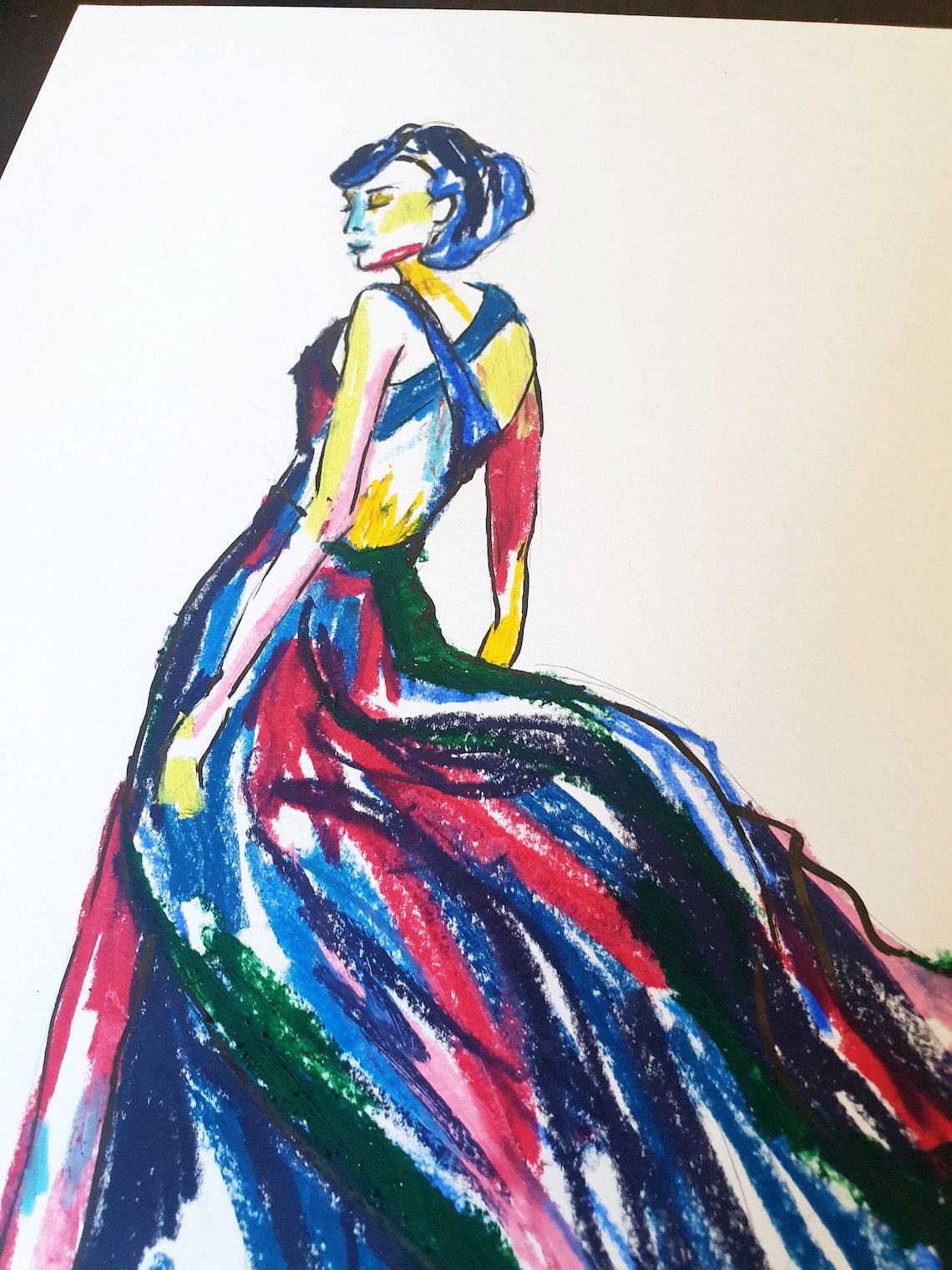 Colourful Wall Art Woman in Dress Original Artwork Etsy