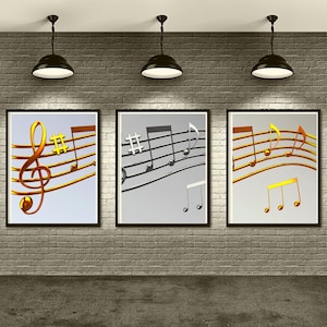 3 Piece Music Notes Wall Art, Music, Notes, Digital Download