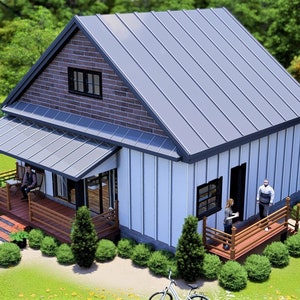 Custom Cabin House plans 2 Bed Room , 1 Office Room & 1 Bath Room with Free Oragnal CAD File
