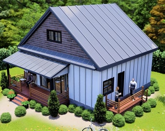 Custom Cabin House plans 2 Bed Room , 1 Office Room & 1 Bath Room with Free Oragnal CAD File