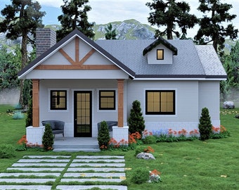 Custom 767 sq.ft Tiny Cottage House Plan 1 Bedroom & 1 Bathroom with Free Original CAD file