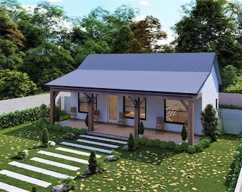 Modern Tiny House Plans 2 BedRoom & 2 BathRoom with Free Oragnal CAD File