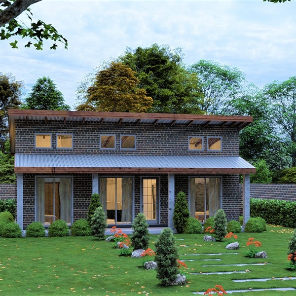 Modern Traditional House Plan 3 BedRoom & 2 BathRoom with Free Oragnal CAD File