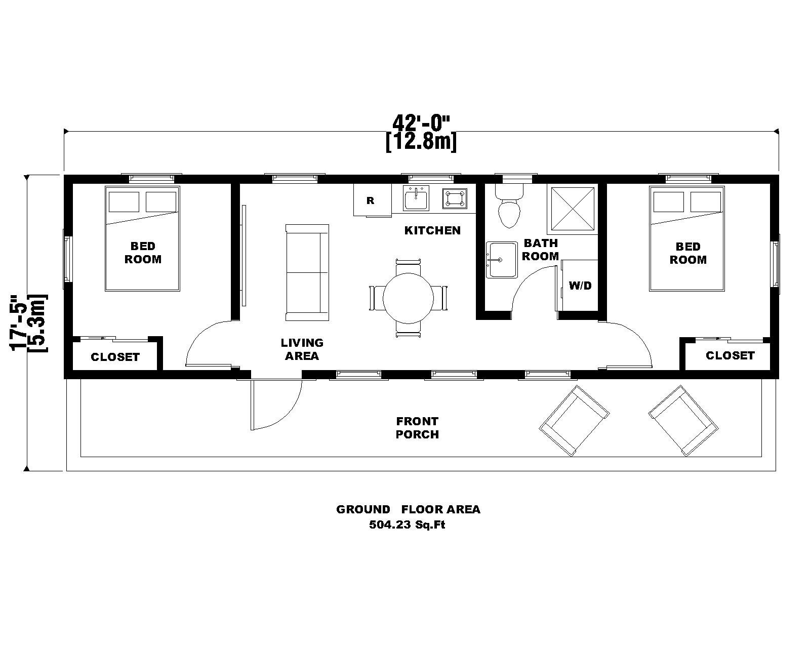 Custom Modern Tiny House Plan 2 Bedroom & 1 Bath Room With Original CAD ...