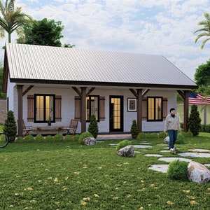 Custom Cottage Tiny House plans 3 Bed Room & 2 Bath Room with Free Oragnal CAD File