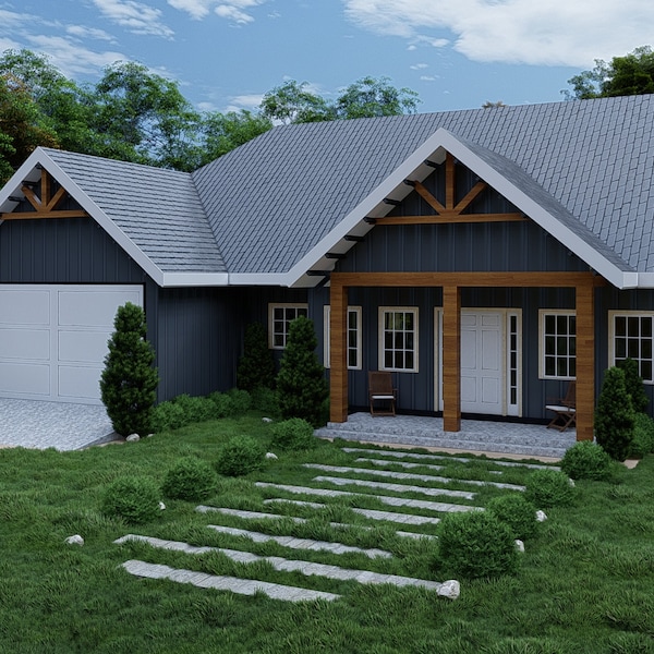 Custom Farmhouse Modern House plans 3 bedroom & 2 bath with free Original CAD file