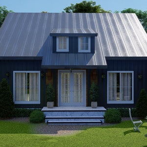 Progetto personalizzato di una piccola casa tradizionale con 2 camere da letto e 1 bagno con file CAD originale gratuito