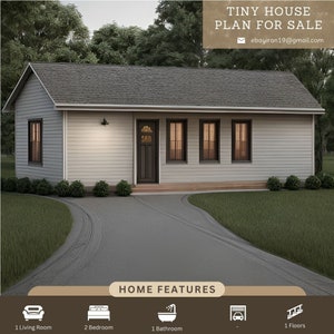 Custom Modern Tiny House Plan 2 Bedroom & 1 bath room with original CAD file