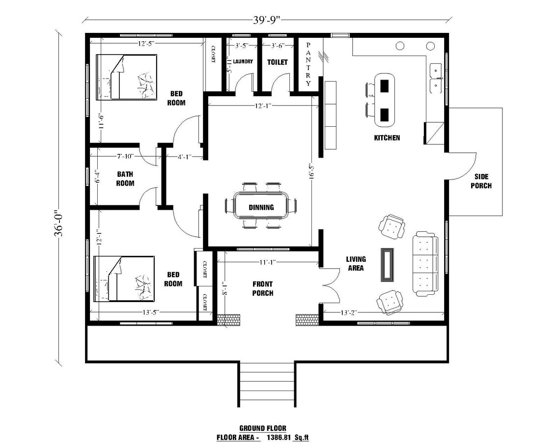 New Modern Tiny House Plan 2 Bed Room & 1 1/2 Bathroom With - Etsy