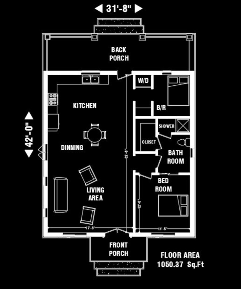 Custom Traditional Tiny House Plan 2 Bedroom & 1 Bathroom With - Etsy