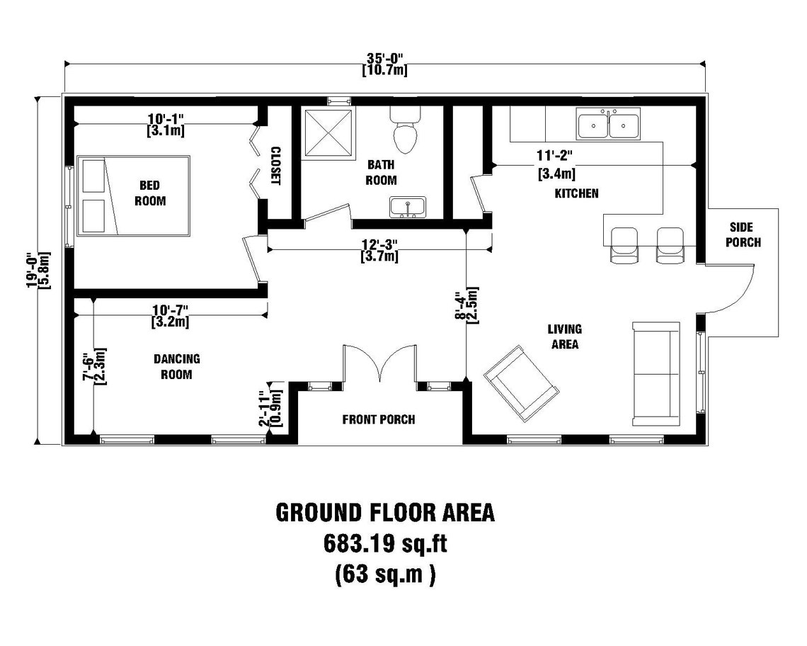 Custom Tiny Granny's House Plan 1 Bedroom & 1 Bathroom Etsy
