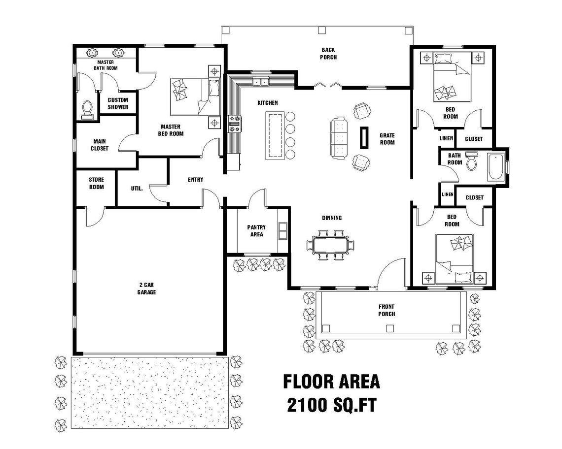 Custom Farmhouse Modern House Plans 3 Bedroom &amp; 2 Bath With - Etsy