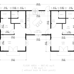 Modern Semi Detached House Plan 2 Bedroom & 2 Bath Room With Original ...