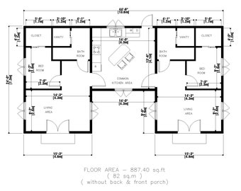 Modern Semi Detached House Plan 2 Bedroom & 2 bath room with original CAD file