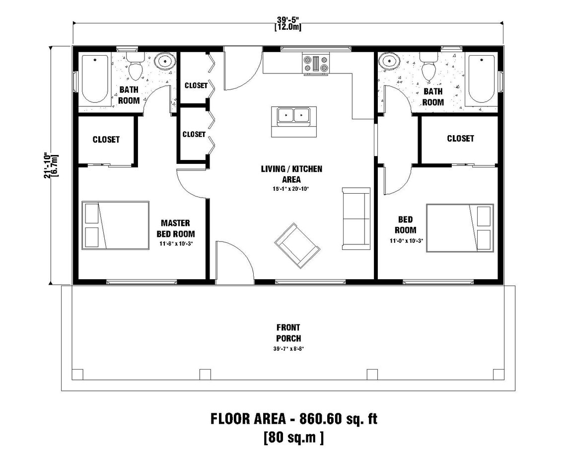 Modern Tiny House Plans 2 Bedroom & 2 Bathroom With Free - Etsy