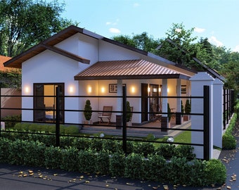 Custom Modern House Plans 3 Bed Room & 1 Bath Room with Free Oragnal CAD File