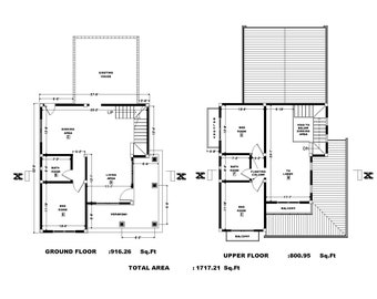 Custom Modern Two Story House Plan 3 Bedroom, 2 Bathroom with Valuable CAD File