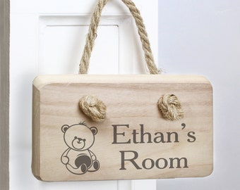 Bear Woodland Nursery Themed Personalised Door Name Plaque, Engraved Bedroom, Playroom Door Sign