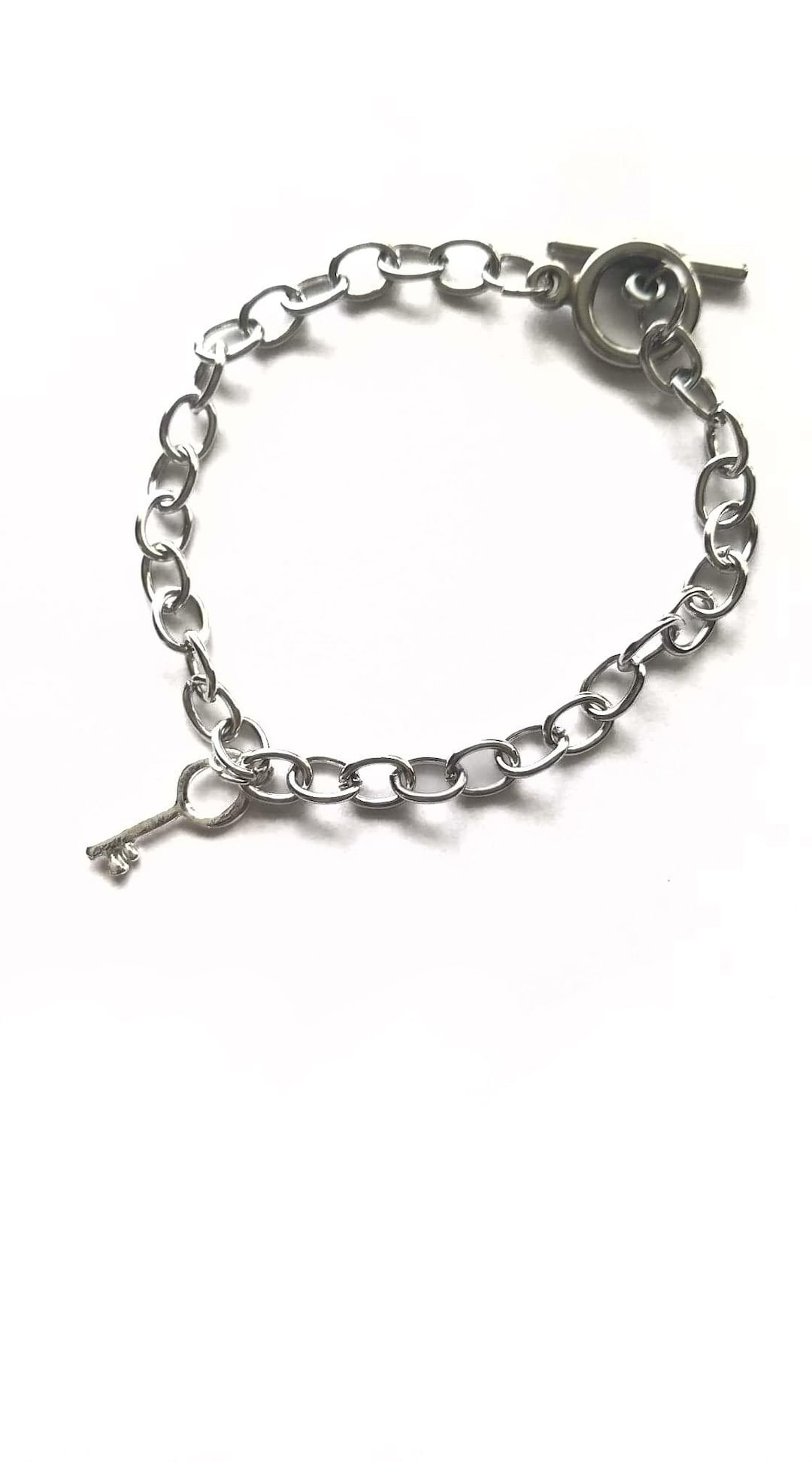 Chain Bracelet With Key Charm, Heart Charm Bracelet, Friendship