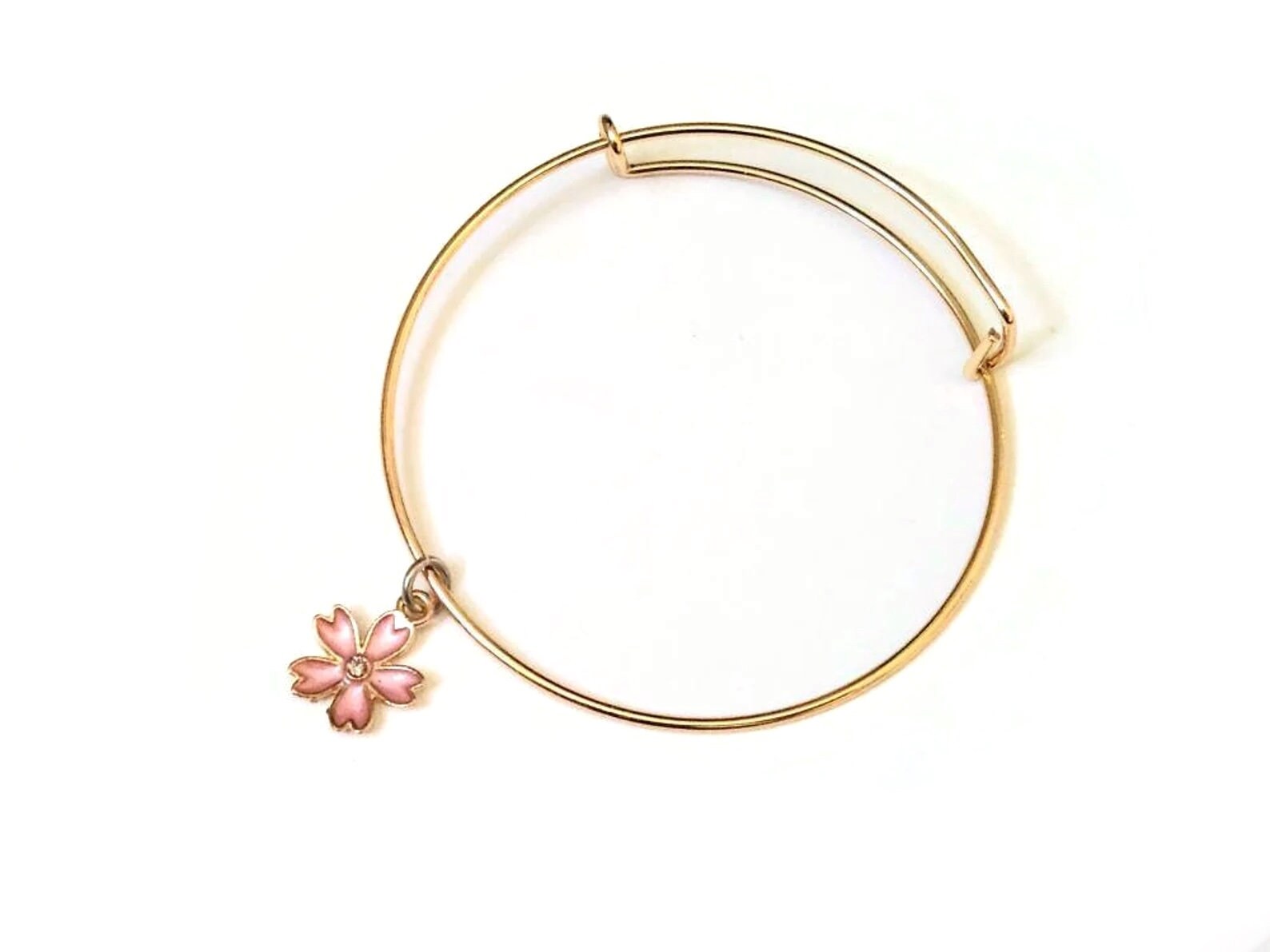 Blue and Pink Flower Charm Bracelet, Friendship Bracelets, Gold