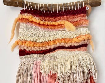 Geweven muurdecoratie, felgekleurde kunst weven, tapijt weven, boho wanddecoratie.