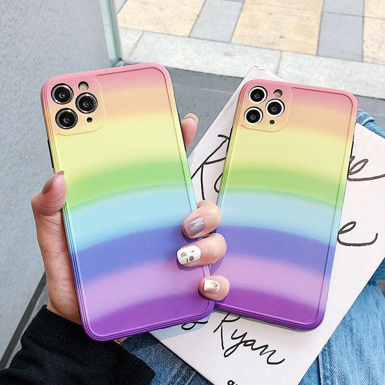 Matte Rainbow Silicone Case Gradient Rainbow Phone Case For Etsy