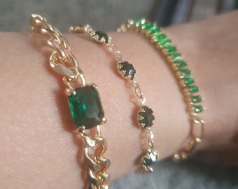 Emerald Tennis Bracelet, Dainty Gold Jewelry, May Birthstone
