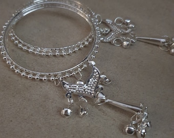 Silver Dimante Bangles with charm bells