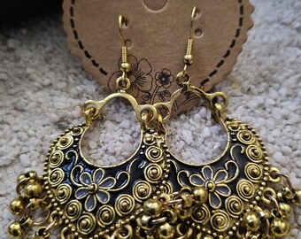 Cluster bead enamel drop earrings