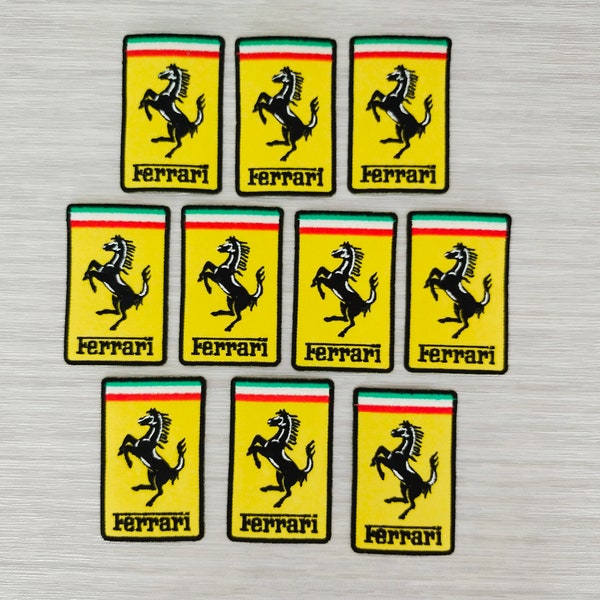 10 pcs F1 Team Racing Car Ferrari Luxury Cars Embroidered Patches Iron or Sew For Back Jacket, Shirt, Bag, Hat, Jeans