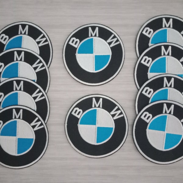 10 Stück BMW Blau Gestickte Aufnäher zum Aufbügeln oder Nähen für Zurück Motor Racing Auto Motorradfahrer Für Jacke, Hemd, Tasche, Hut, Jeans