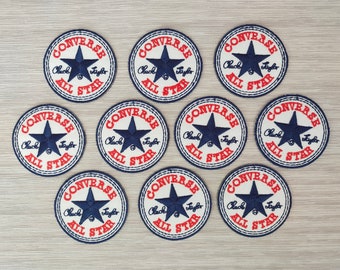 10 pcs CONVERSE ALL STAR Size 2.4-inch Embroidered Patches Iron or Sew For Back  For Jacket, Shirt, Bag, Hat, Jeans, Cloth,