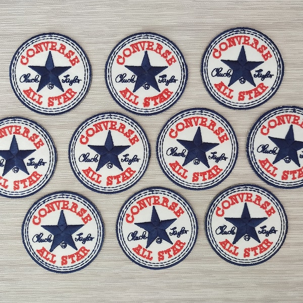 10 pcs CONVERSE ALL STAR Size 2.4-inch Embroidered Patches Iron or Sew For Back  For Jacket, Shirt, Bag, Hat, Jeans, Cloth,