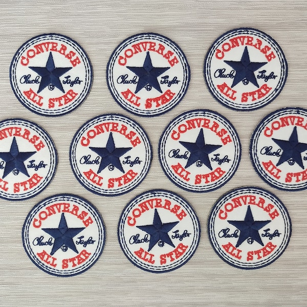 10 pc's CONVERSE ALL STAR maat 2,4-inch geborduurde patches ijzer of naai voor rug voor jas, shirt, tas, hoed, jeans, doek,