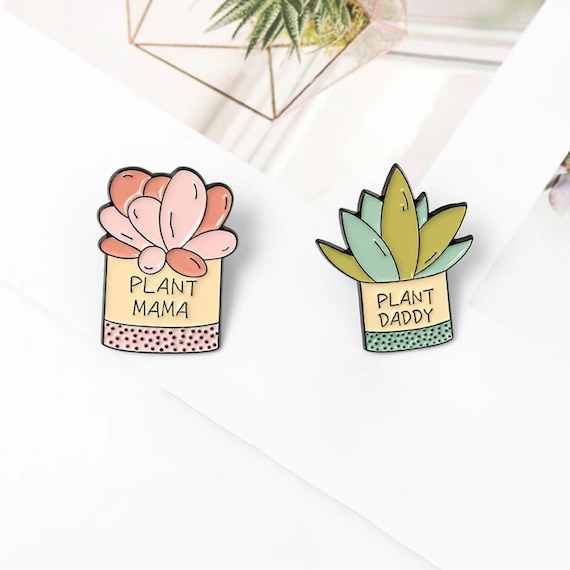 theartsyfolk Plant Mama & Daddy Enamel Pins / Cute Enamel Pins / Lapel Pin / Herb Pin / Plant Lover Enamel Pins / Funny Pins / Funny Badges / Punk Pins /