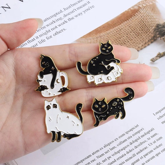  4 Pcs Cute Enamel Lapel Pins Sets Cartoon Animal Plant Flowers  Brooches Pin Badges for Clothing Bags Backpacks Jackets Hat Party Favors  Decoration (Black White Cats): Clothing, Shoes & Jewelry
