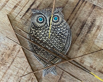 Owl Incense Holder - Mandala Incense Burner - Unique Metal Burner - incense stick holder - Boho Mandala Decor, Yoga Meditation