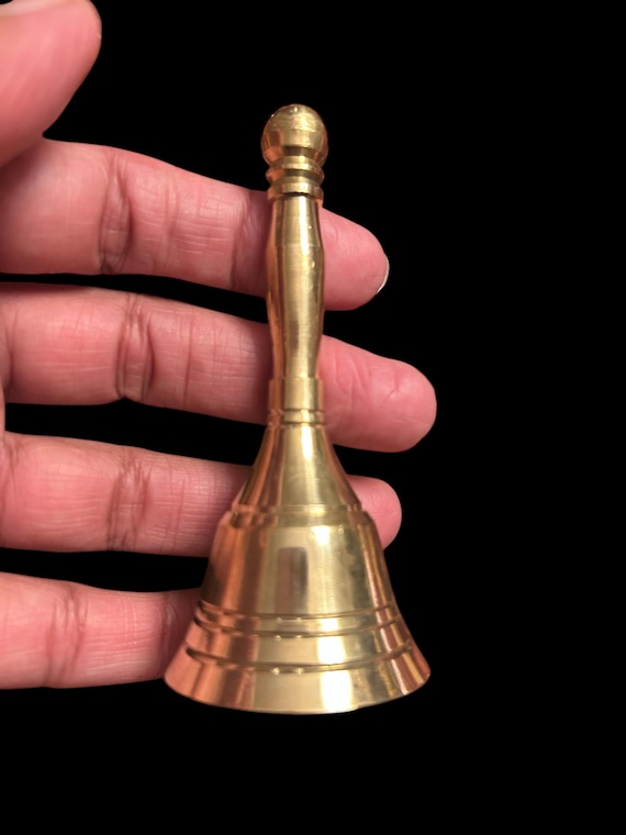 Vintage Solid Brass Bell: Handcrafted Altar Bell, India, 6 Inch