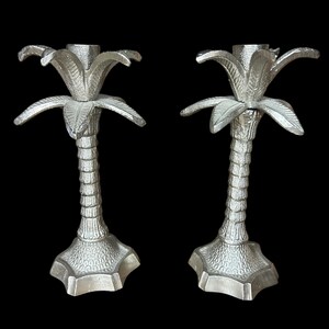 Vintage Pair Palm Tree Candle Holders Pair Tropical Island Decor  Pewter Plated  Candle Holder - solid  sculpture Versatile Candle Holders