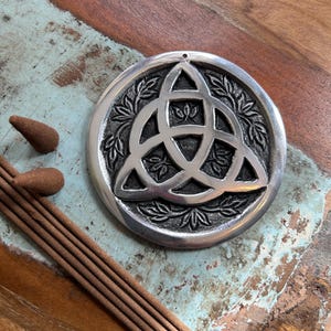 Vintage Tricatra Solid Metal Incense and Cone Holder -3.5&quot; Diameter Wicca Craft space accessories Mystical, Witchy decor - Pagan accessories