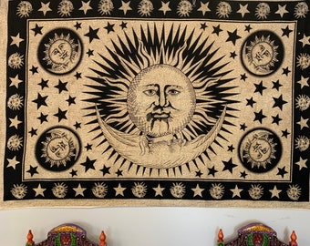 Sun Moon Tapestry/Batik Wall hanging Good Luck Sun tapestry  Room divider Beach throw boho tapestry Wall Decor Organic Cotton perfect gift