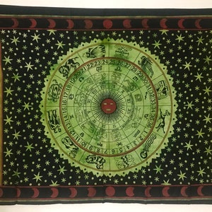 Sun with Zodiacs Tapestry -100% Organic Cotton  Tapestry/Batik Wall Hanging Bed Cover Table Cloth Versatile Tapestry