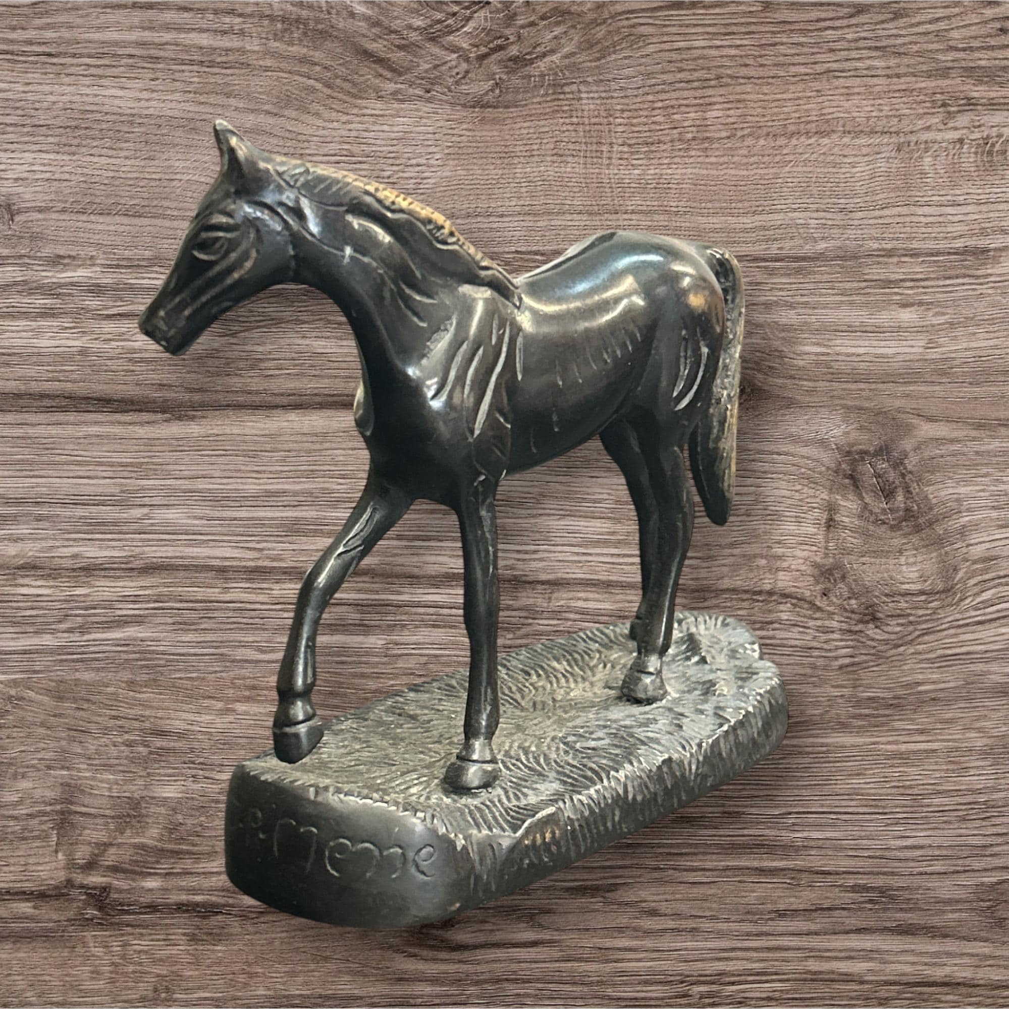 サイン入りヴィンテージブロンズ馬の置物、1900年代初頭のアンティーク