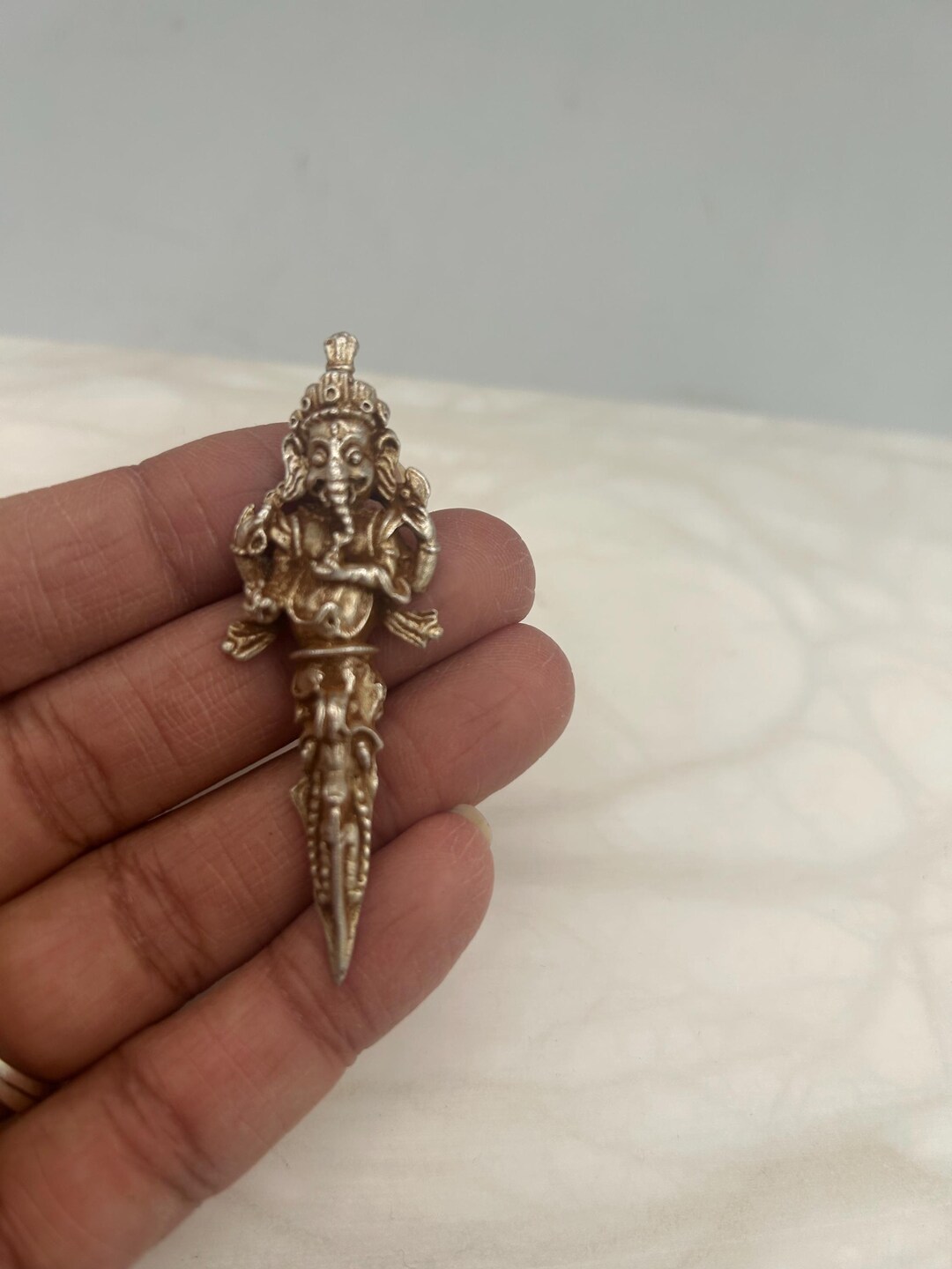 Vintage Nepalese Ganesha Phurba Pendant - Handcrafted Silver-tone ...
