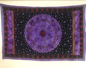 Sun with Zodiacs Tapestry -100% Organic Cotton  Tapestry/Batik Wall Hanging Bed Cover Table Cloth Versatile Tapestry