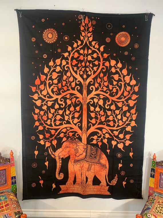 Tree of Life With Elephant Tapestry batik Wall Hanging Room Divider Beach Tapestry Boho Tapestry Wall Decor Organic Cotton Etsy Canada