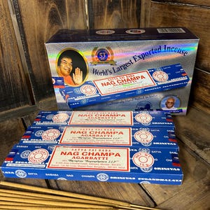 Satya Sai Baba Nag Champa Incense Agarbatti Sticks-Organic Incense For Aromatherapy, Purification, Meditation, Yoga 15 grams Each Box